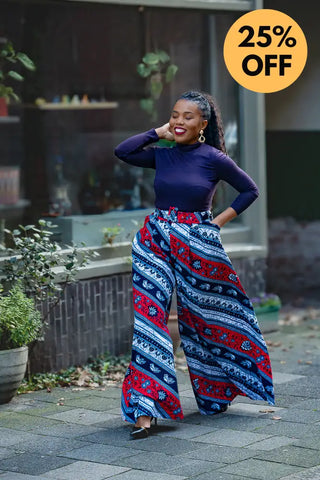 ESHE RED AND NAVY PALAZZO TROUSER Trousers