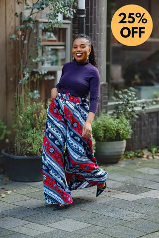 ESHE RED AND NAVY PALAZZO TROUSER Trousers