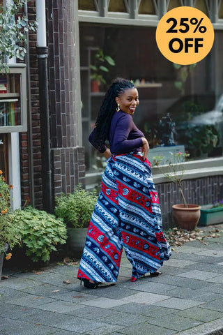 ESHE RED AND NAVY PALAZZO TROUSER Trousers