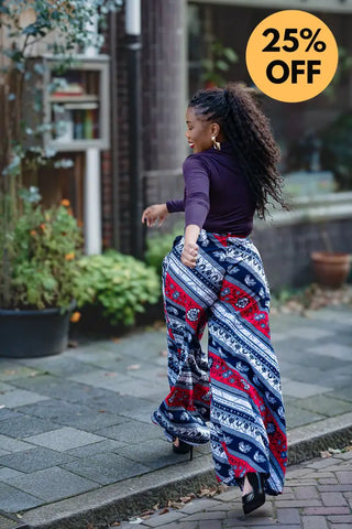 ESHE RED AND NAVY PALAZZO TROUSER Trousers