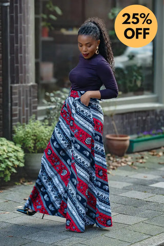 ESHE RED AND NAVY PALAZZO TROUSER Trousers