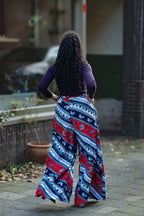 ESHE RED AND NAVY PALAZZO TROUSER Trousers