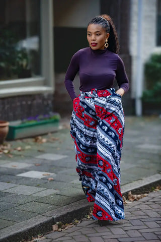 ESHE RED AND NAVY PALAZZO TROUSER Trousers