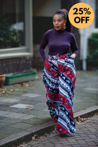 ESHE RED AND NAVY PALAZZO TROUSER Trousers