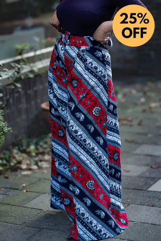 ESHE RED AND NAVY PALAZZO TROUSER Trousers