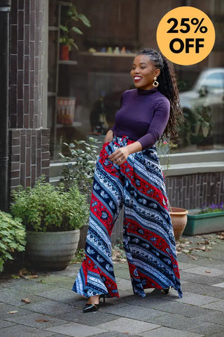 ESHE RED AND NAVY PALAZZO TROUSER Trousers