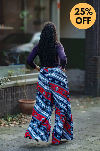 ESHE RED AND NAVY PALAZZO TROUSER Trousers