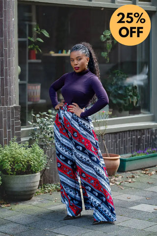 ESHE RED AND NAVY PALAZZO TROUSER Trousers