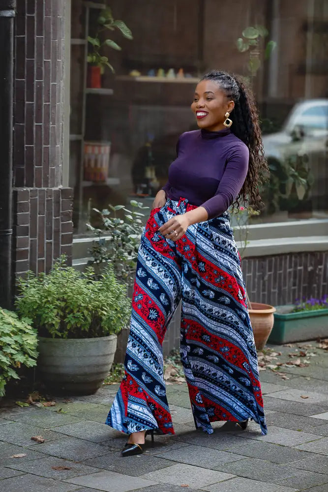 ESHE RED AND NAVY PALAZZO TROUSER Trousers