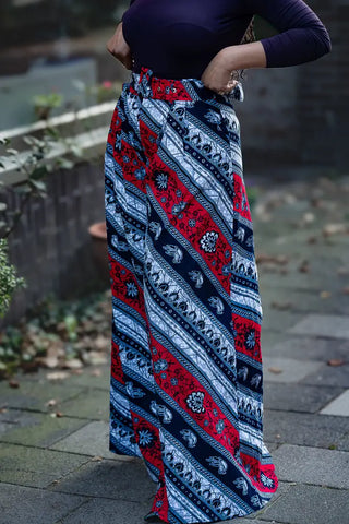 ESHE RED AND NAVY PALAZZO TROUSER Trousers