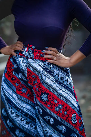 ESHE RED AND NAVY PALAZZO TROUSER Trousers