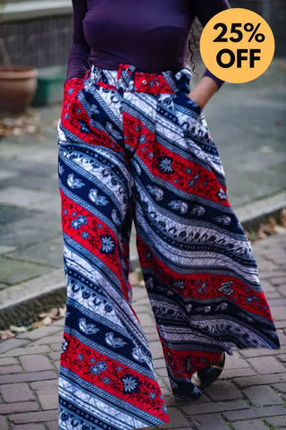 ESHE RED AND NAVY PALAZZO TROUSER Trousers