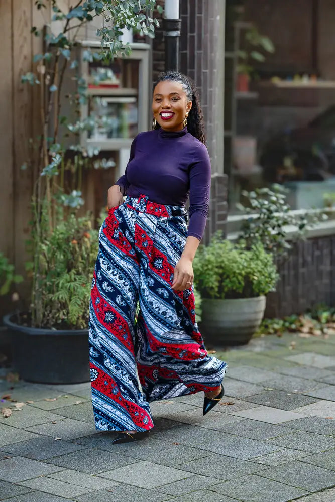 ESHE RED AND NAVY PALAZZO TROUSER Trousers
