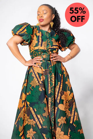 Fatima Midaxi Green And Orange Dress Apparel & Accessories