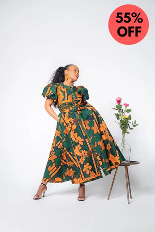 Fatima Midaxi Green And Orange Dress Apparel & Accessories