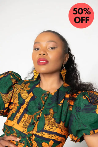 Fatima Midaxi Green And Orange Dress Apparel & Accessories