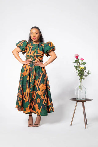Fatima Midaxi Green And Orange Dress Apparel & Accessories