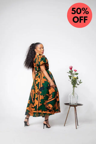Fatima Midaxi Green And Orange Dress Apparel & Accessories