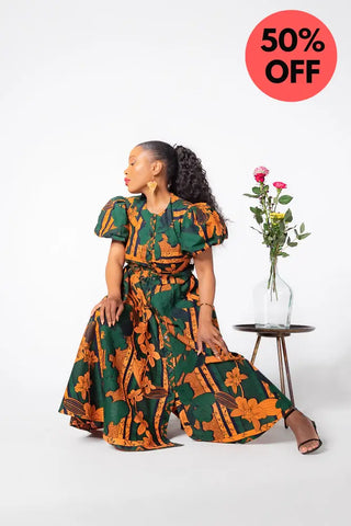 Fatima Midaxi Green And Orange Dress Apparel & Accessories