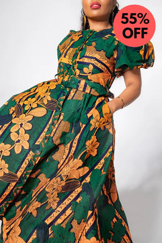 Fatima Midaxi Green And Orange Dress Apparel & Accessories