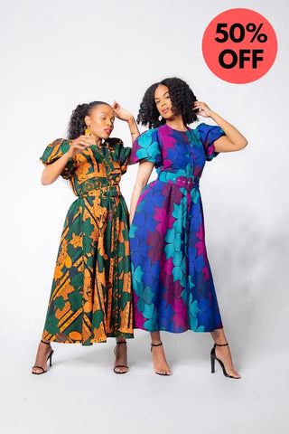 Fatima Midaxi Green And Orange Dress Apparel & Accessories