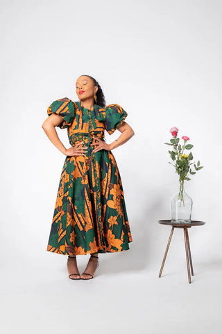 Fatima Midaxi Green And Orange Dress Apparel & Accessories