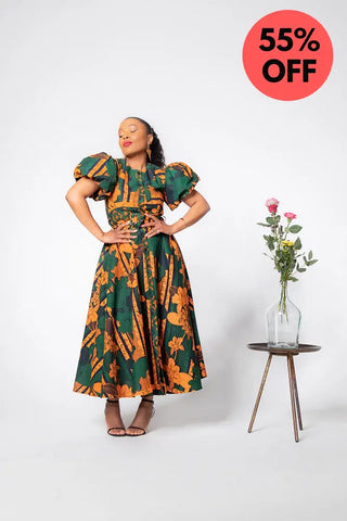 Fatima Midaxi Green And Orange Dress Apparel & Accessories