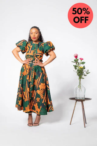 Fatima Midaxi Green And Orange Dress Apparel & Accessories