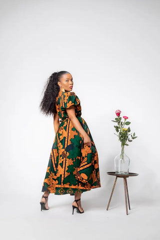 Fatima Midaxi Green And Orange Dress Apparel & Accessories