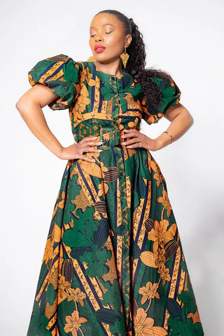 Fatima Midaxi Green And Orange Dress Apparel & Accessories