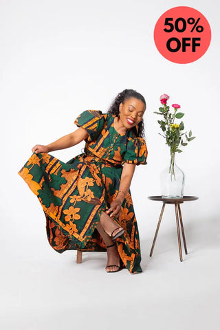 Fatima Midaxi Green And Orange Dress Apparel & Accessories