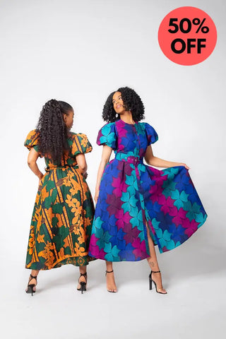 Fatima Midaxi Green And Orange Dress Apparel & Accessories