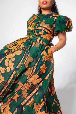 Fatima Midaxi Green And Orange Dress Apparel & Accessories