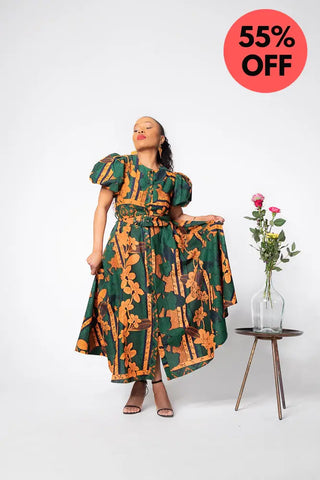 Fatima Midaxi Green And Orange Dress Apparel & Accessories