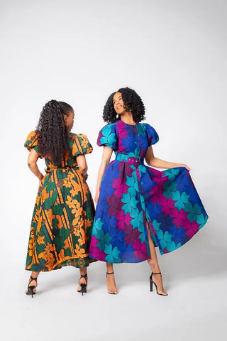 Fatima Midaxi Green And Orange Dress Apparel & Accessories