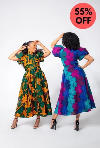 Fatima Midaxi Green And Orange Dress Apparel & Accessories