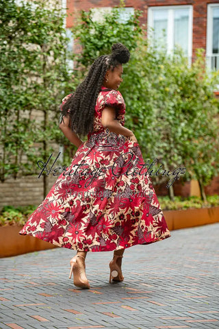 Fatima Red And Brown Dress Dresses