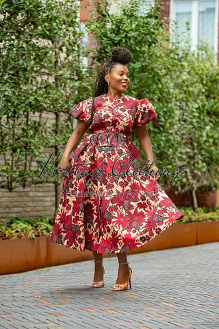 Fatima Red And Brown Dress Dresses