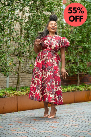 Fatima Red And Brown Dress Dresses