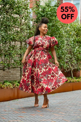 Fatima Red And Brown Dress Dresses