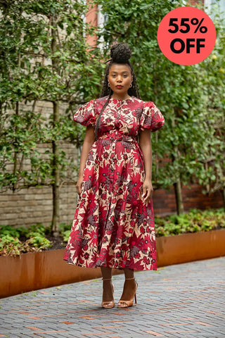 Fatima Red And Brown Dress Dresses