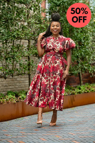 Fatima Red And Brown Dress Dresses