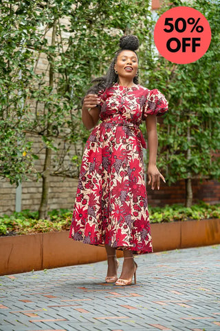 Fatima Red And Brown Dress Dresses