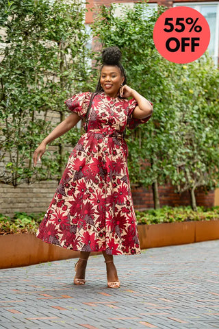 Fatima Red And Brown Dress Dresses