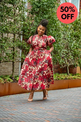 Fatima Red And Brown Dress Dresses