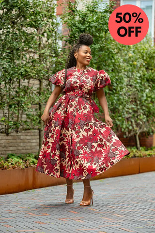 Fatima Red And Brown Dress Dresses