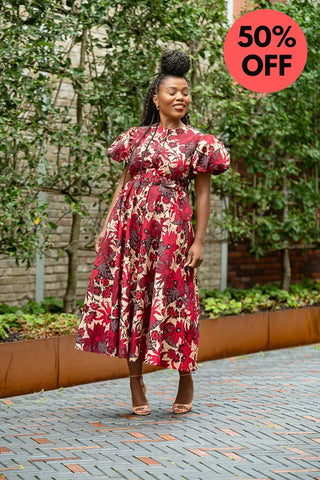 Fatima Red And Brown Dress Dresses