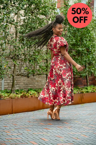 Fatima Red And Brown Dress Dresses