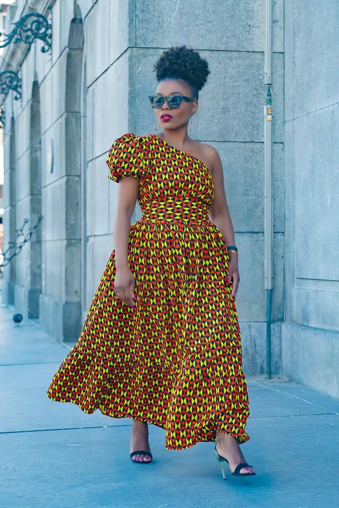 african one shoulder dress Ankara Dress N'omose Couture