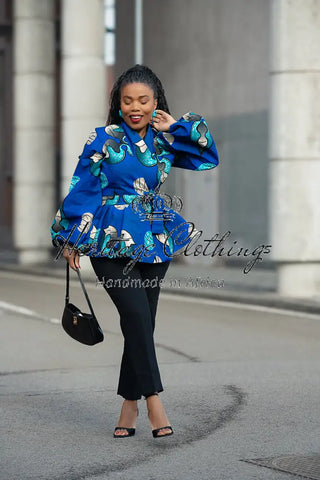 FRIDA BLUE WRAP TOP Shirts & Tops